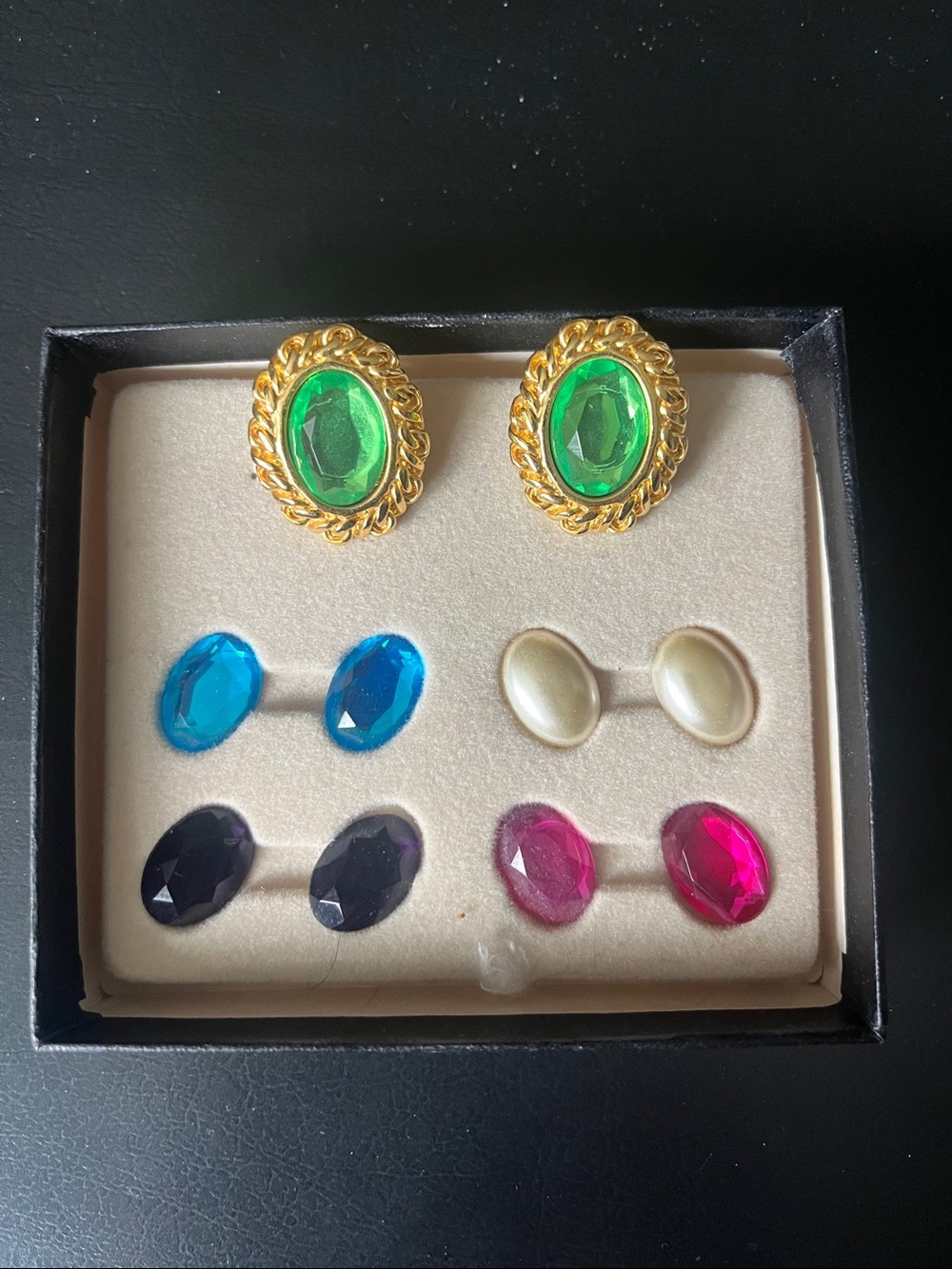 Gold-Tone Earrings with Interchangeable multi-color Oval Gems
